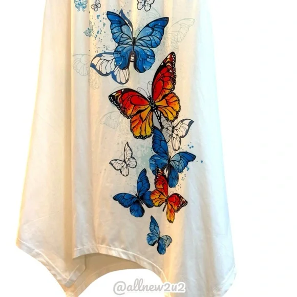 Rose Gal Swim Cover Up Butterfly Sleeveless Top Asymmetric White 2X - Picture 6 of 13